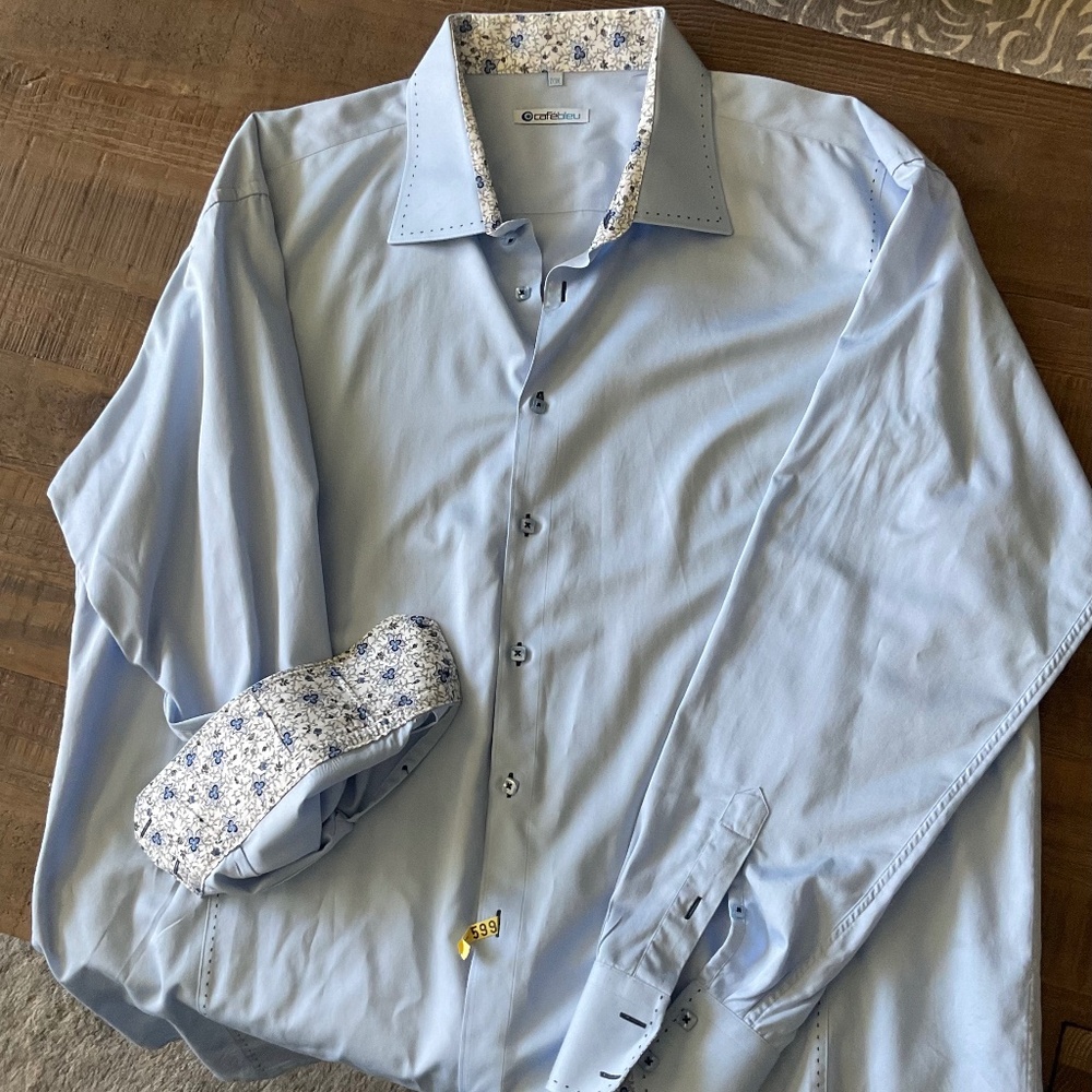 3XL cafe Bleu mans designer dress shirt